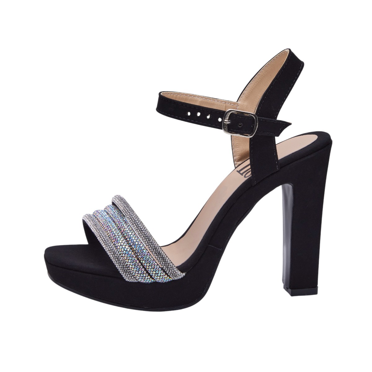Foto 2 | Zapatillas Calzado Watanabe Color Negro Tacón Ancho Brillos Y Gamuza