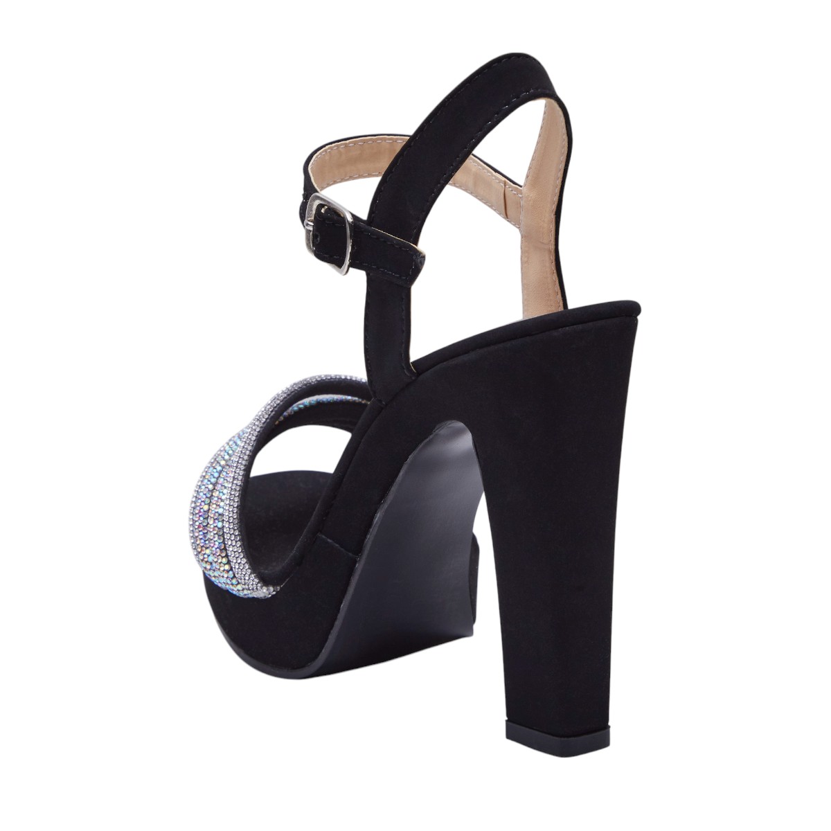 Foto 4 pulgar | Zapatillas Calzado Watanabe Color Negro Tacón Ancho Brillos Y Gamuza