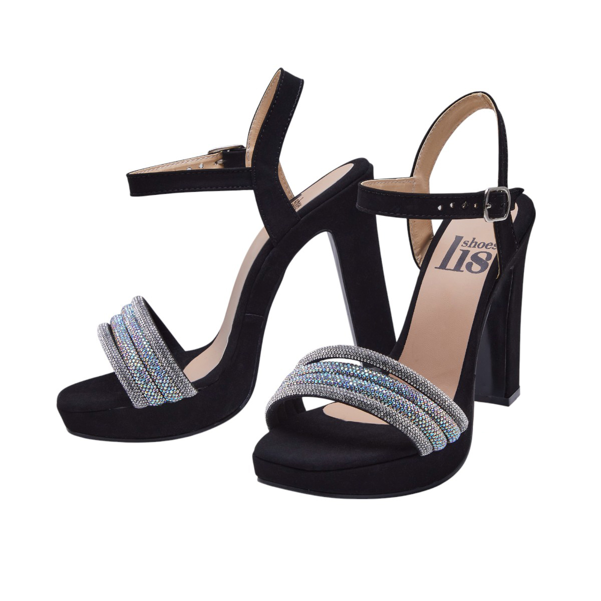 Foto 5 pulgar | Zapatillas Calzado Watanabe Color Negro Tacón Ancho Brillos Y Gamuza