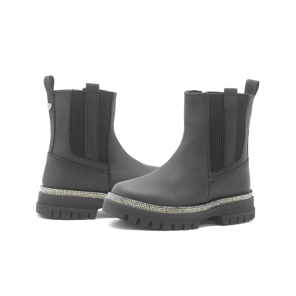 Foto 4 pulgar | Botín Bambino Para Niña Chunky Casual Pedrería Antiderrapante Negro