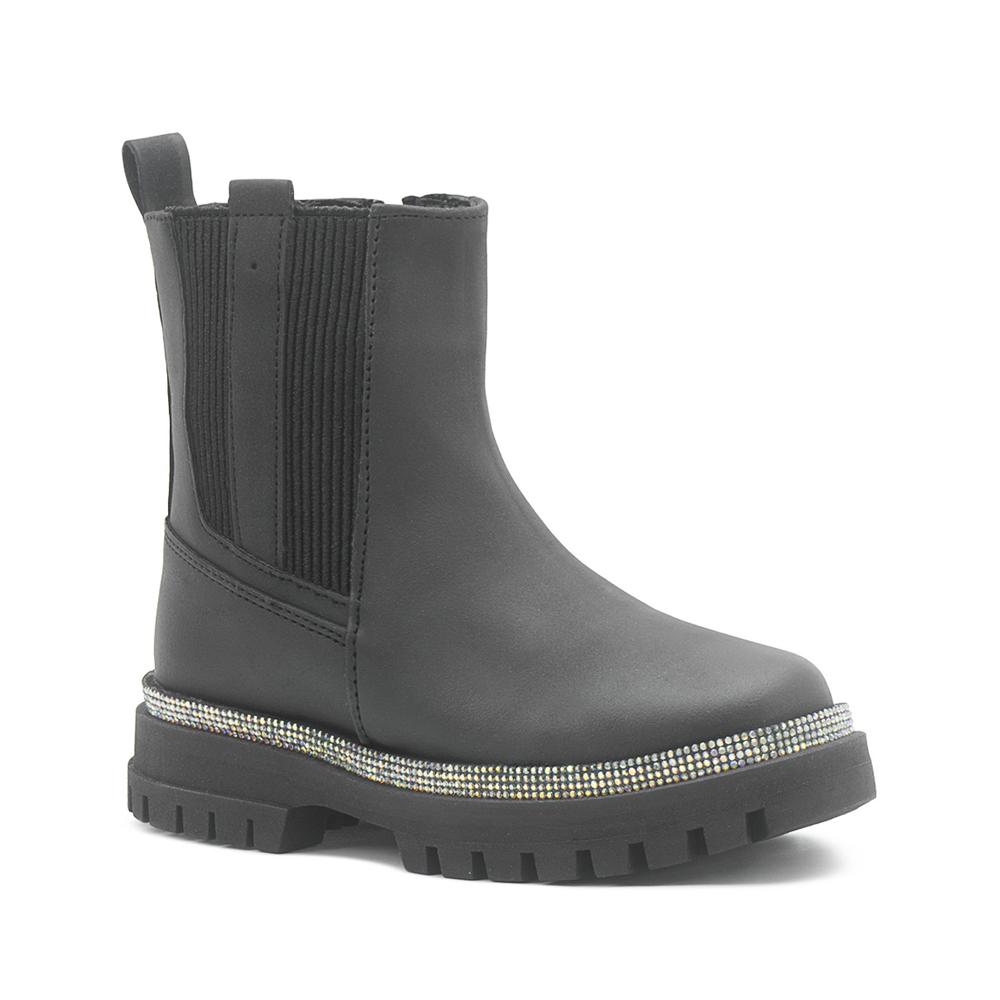 Foto 6 pulgar | Botín Bambino Para Niña Chunky Casual Pedrería Antiderrapante Negro