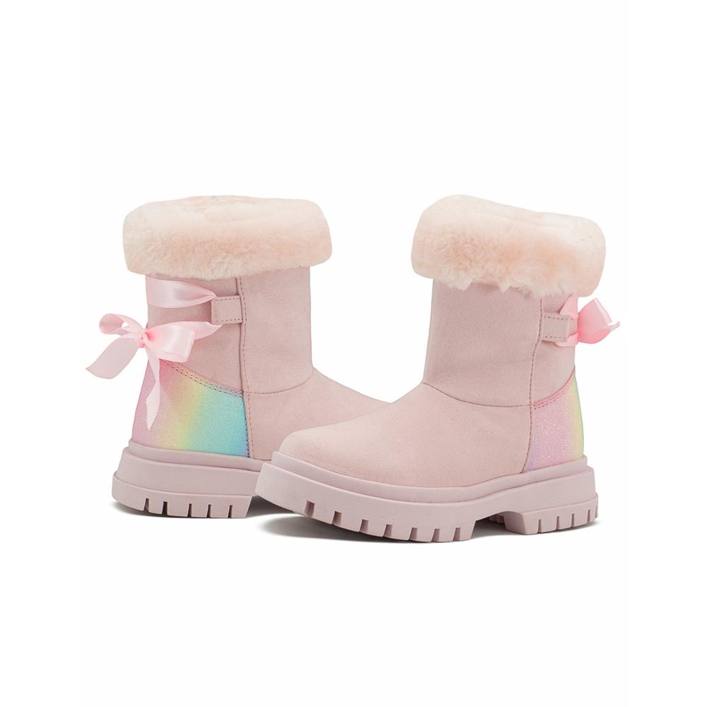 Foto 3 | Bota Botín Bambino Para Niña Antiderrapante Moño Afelpada Rosa