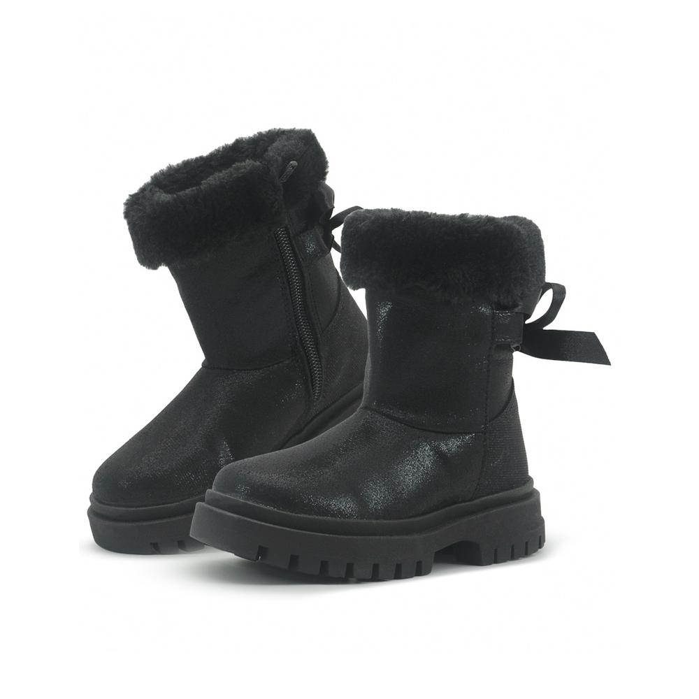 Foto 3 pulgar | Botín Bambino Casual Para Niña Invierno Afelpadas Moño Negro Negro