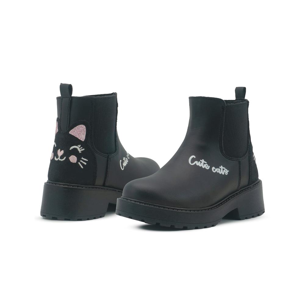 Foto 4 pulgar | Botin Bambino Para Niña Chunky Gatito Antiderrapante Negro Negro