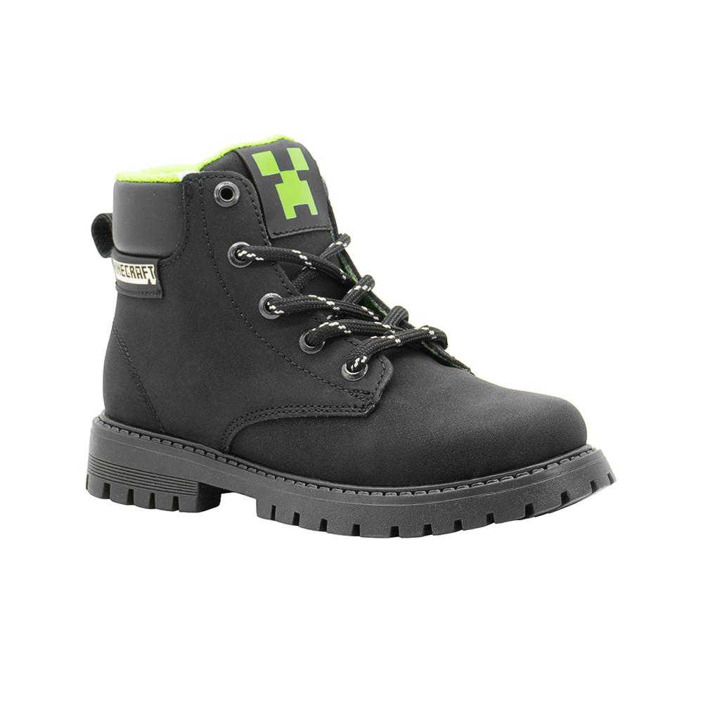 Bota Outdoor Minercraft  Gamer Negro Creeper Forro Verde Negro