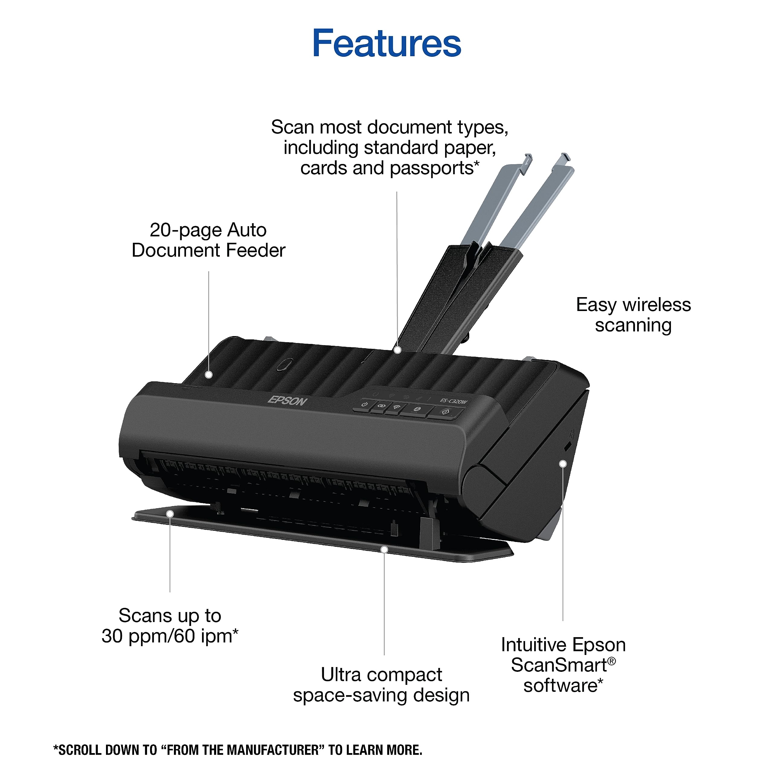 Foto 4 pulgar | Escáner De Documentos Epson Workforce Es-c320w Inalámbrico Negro - Venta Internacional.