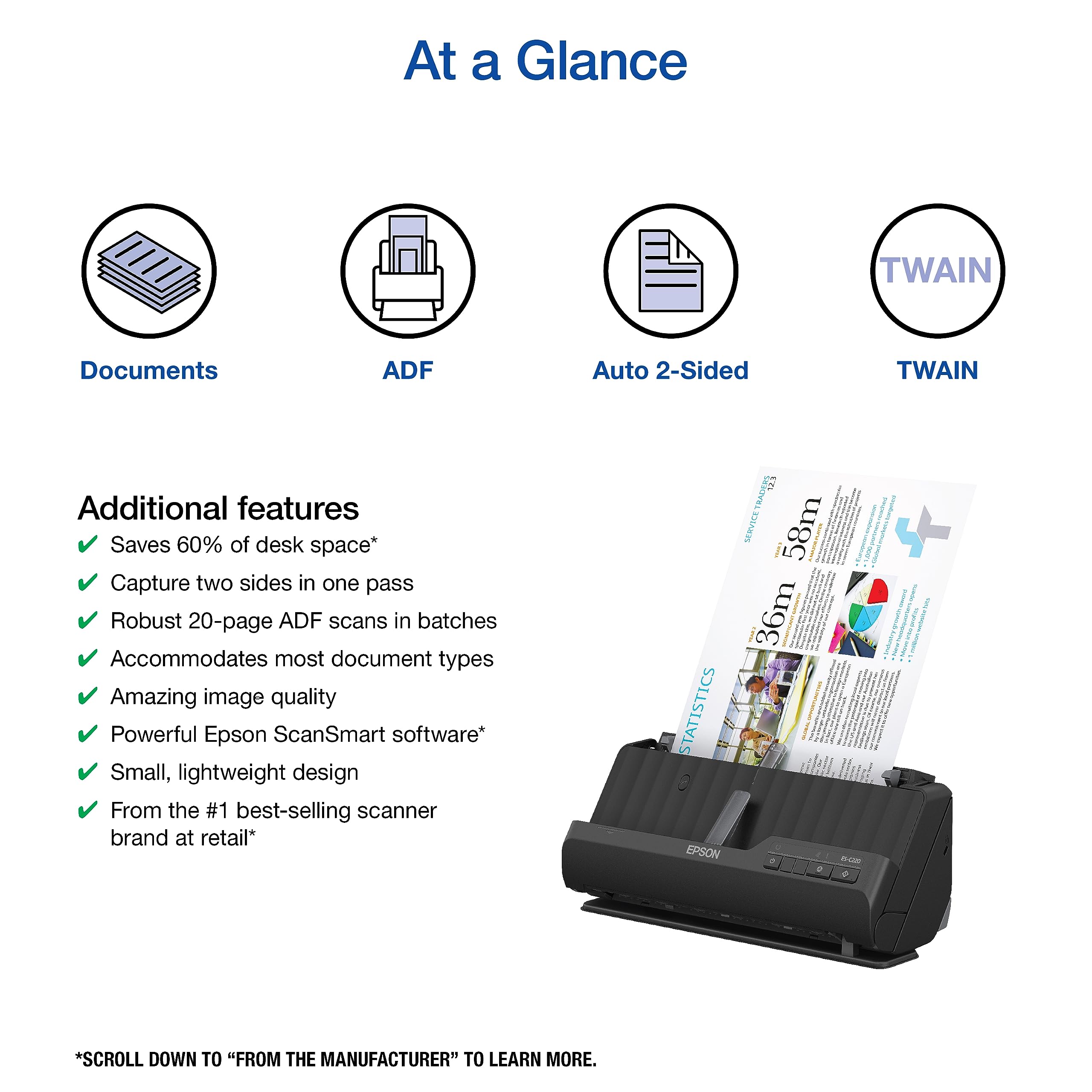 Foto 3 pulgar | Escáner De Documentos Epson Workforce Es-c220 Compact Desktop - Venta Internacional.