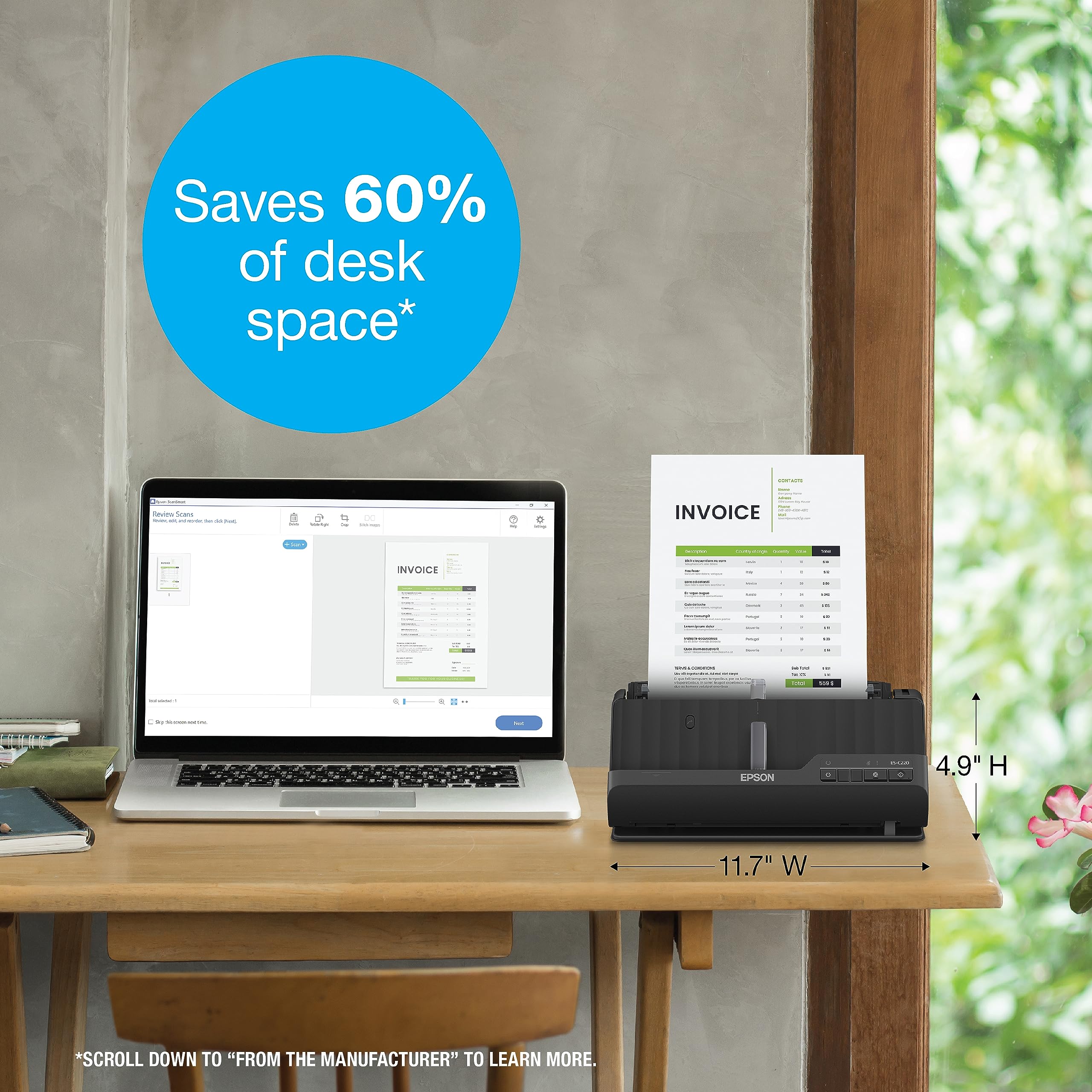 Foto 5 | Escáner De Documentos Epson Workforce Es-c220 Compact Desktop - Venta Internacional.