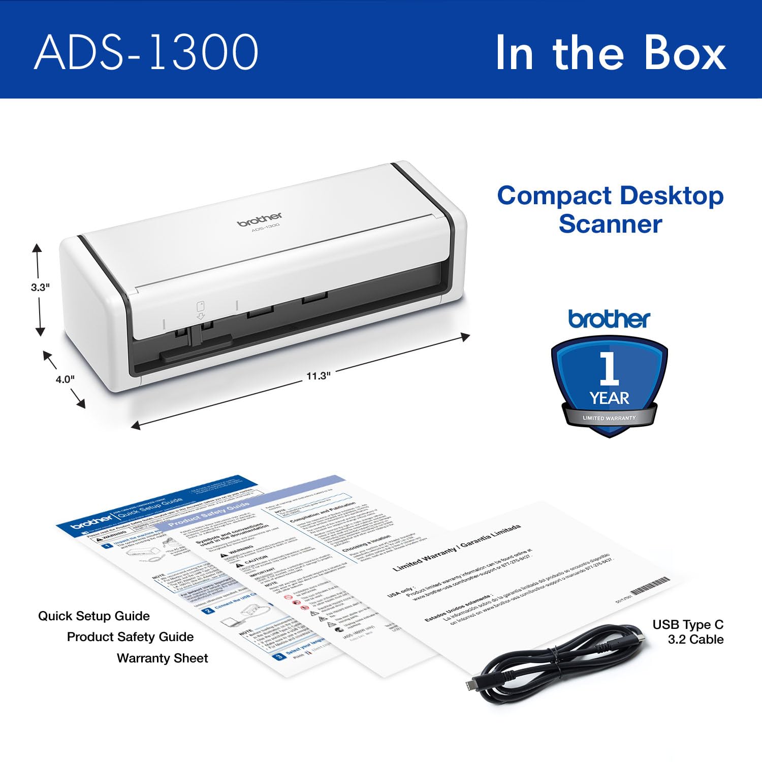 Foto 6 | Escáner de Escritorio Brother Ads-1300 Compact de Velocidad de 30 Ppm - Venta Internacional