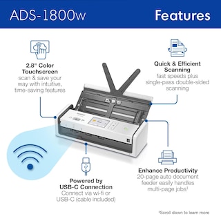 Foto 2 | Escáner Brother Ads-1800w de Escritorio Compacto Inalámbrico - Venta Internacional