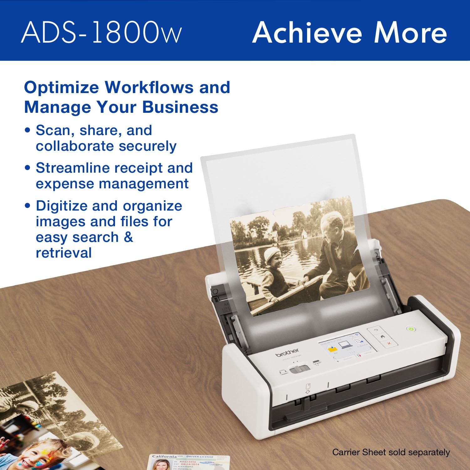 Foto 3 | Escáner Brother Ads-1800w de Escritorio Compacto Inalámbrico - Venta Internacional