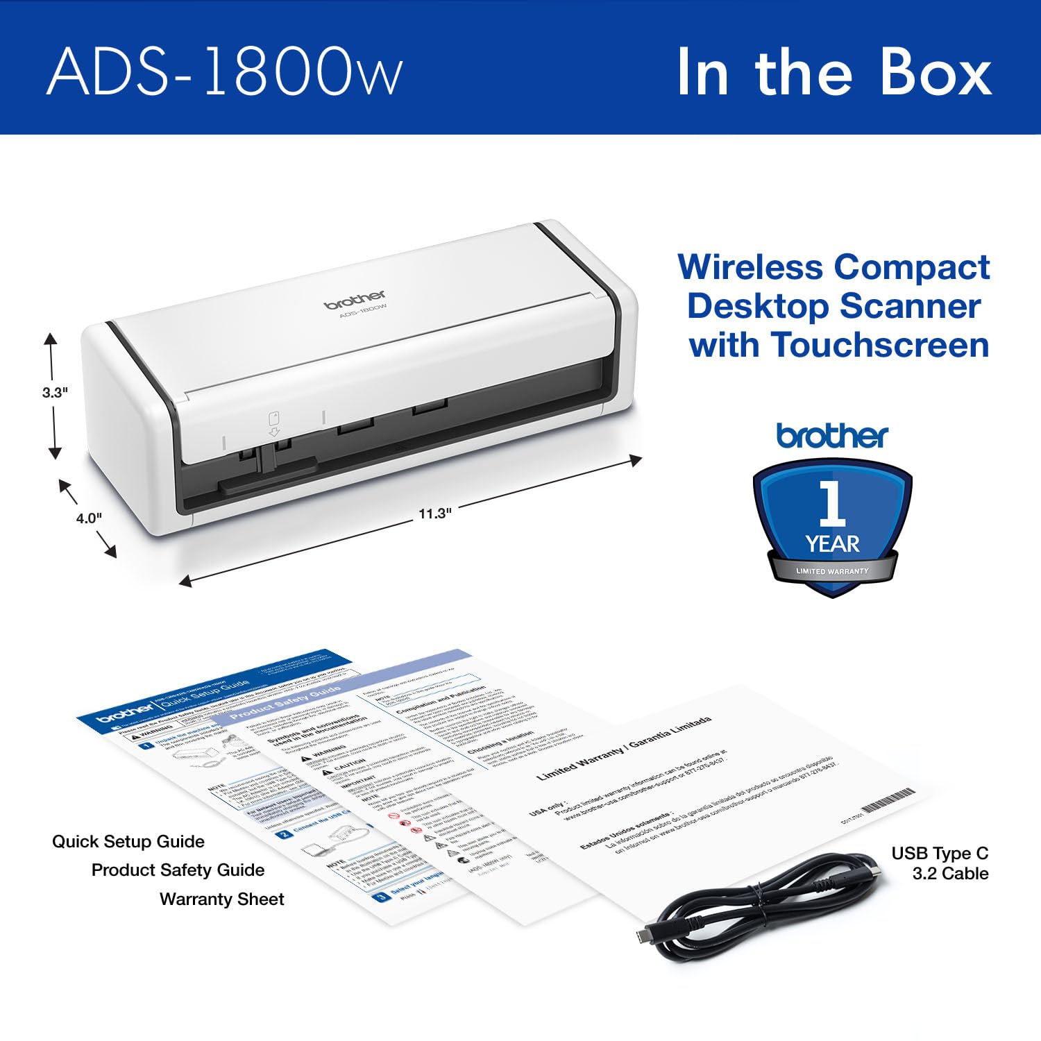 Foto 7 | Escáner Brother Ads-1800w de Escritorio Compacto Inalámbrico - Venta Internacional