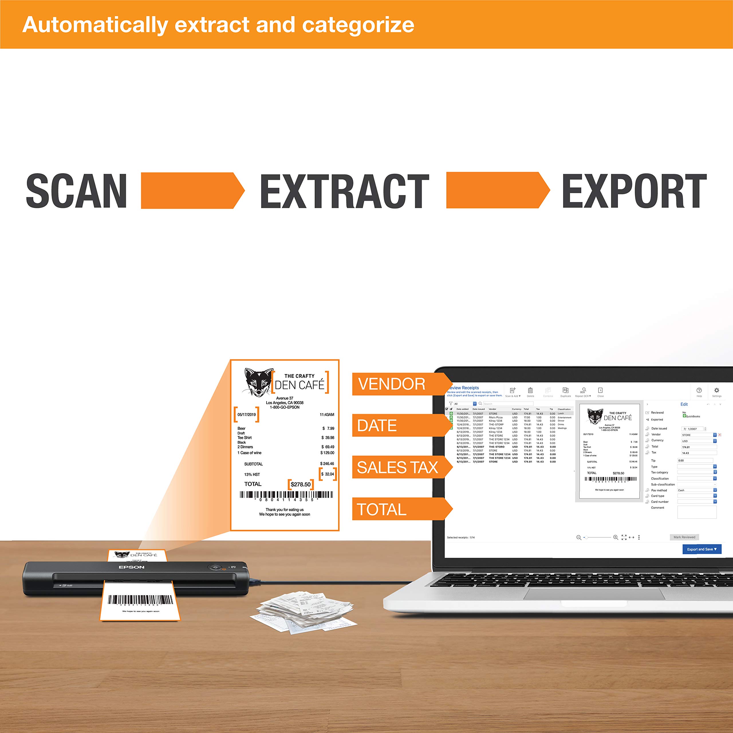 Foto 6 | Escáner De Recibos Móvil Epson Workforce Es-55r Con Software - Venta Internacional.
