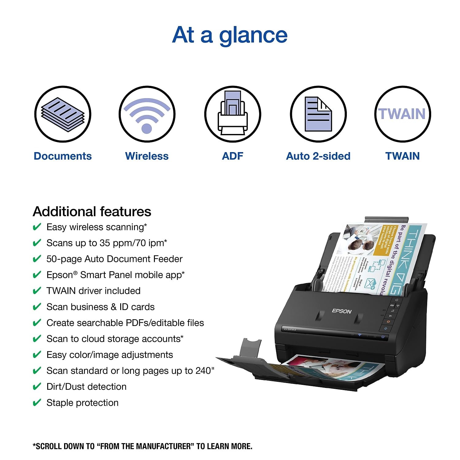 Foto 2 | Escáner De Documentos Epson Workforce Es-500w Ii Inalámbrico A Color - Venta Internacional.