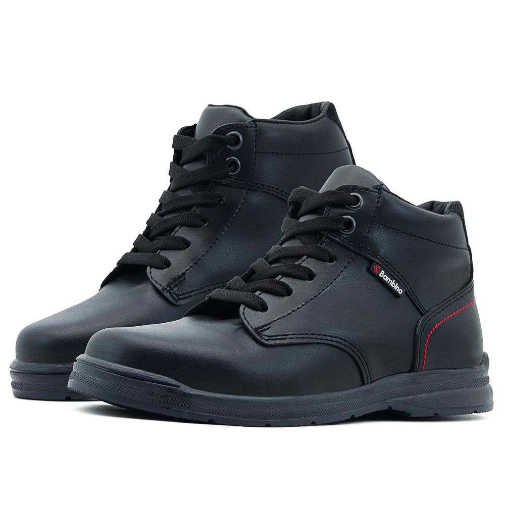 Zapato Escolar Piel Negro Bambino  Plantilla Botón Impacto Negro