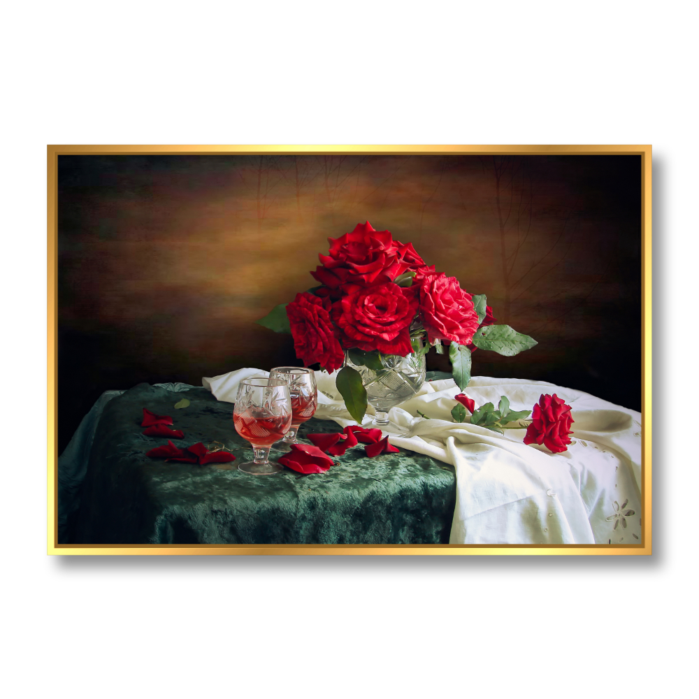 Cuadro Canvas Revolution Rosas y Vino Tinto Marco Dorado 135 x 90 cm