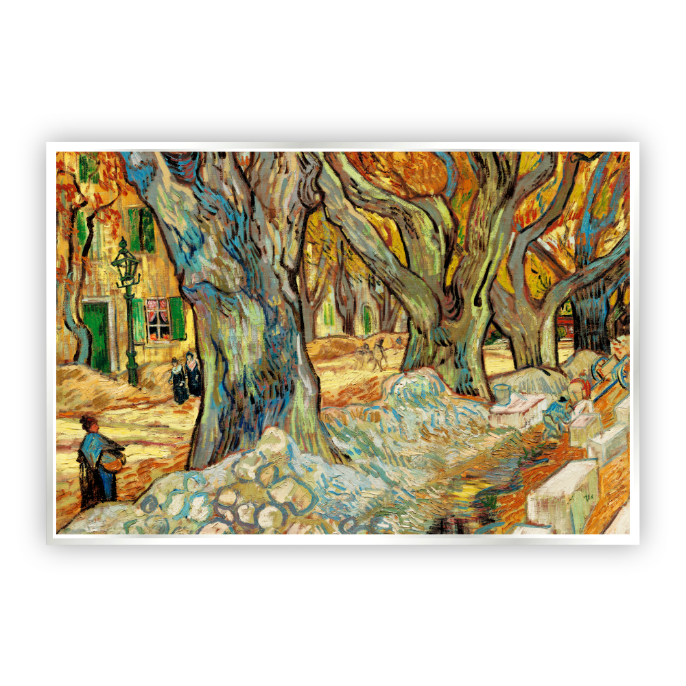 Cuadro Canvas Revolution Grandes Arboles de Sombra por Vincent Van Gogh Marco color Blanco