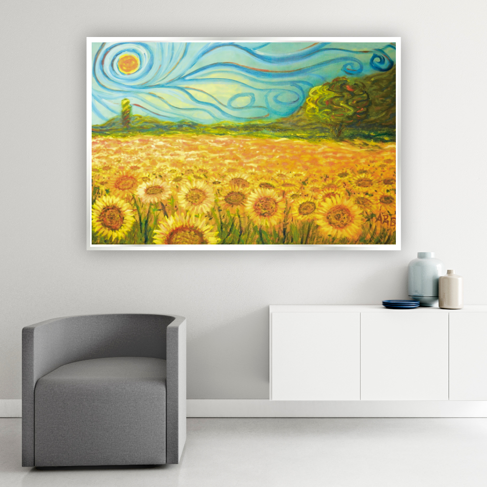 Foto 4 pulgar | Cuadro Canvas Revolution Campo de Girasoles de Vincent Van Gogh Marco color Blanco