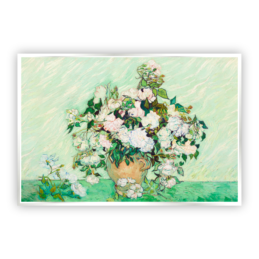 Cuadro Canvas Flores Rosas Vincent Van Gogh Marco color Blanco