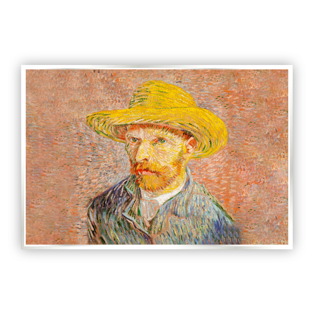 Cuadro Canvas Retrato Con Sombrero De Paja Vincent Van Gogh con Marco Blanco