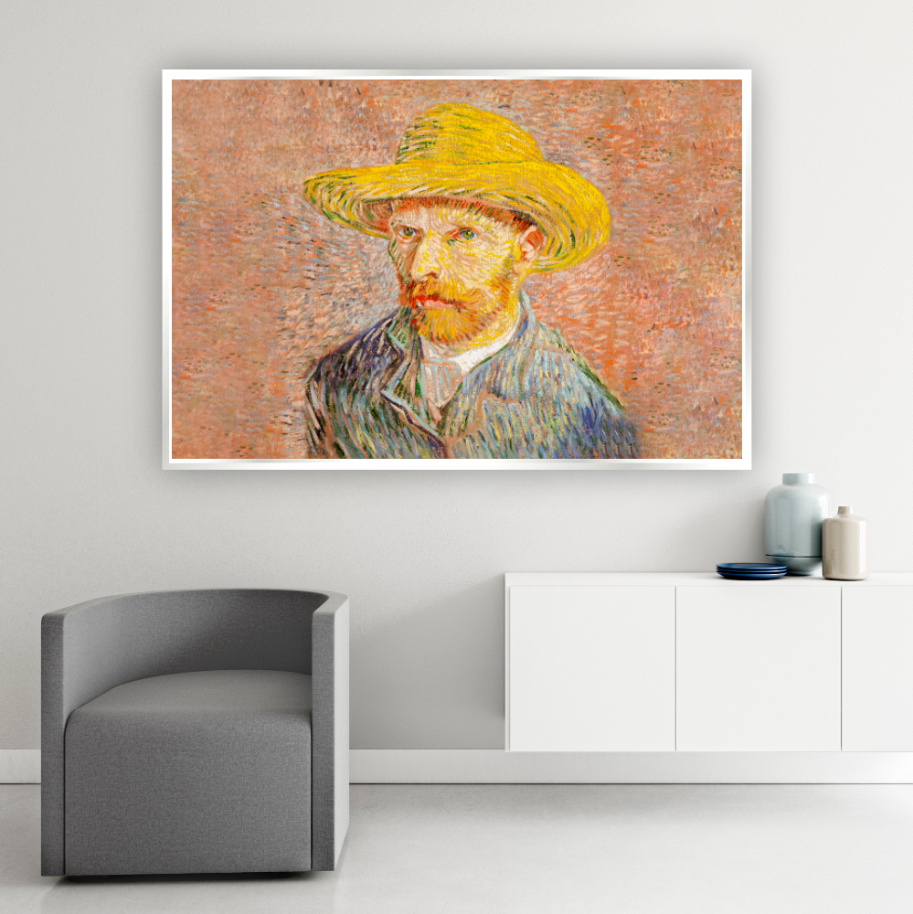 Foto 4 pulgar | Cuadro Canvas Retrato Con Sombrero De Paja Vincent Van Gogh con Marco Blanco