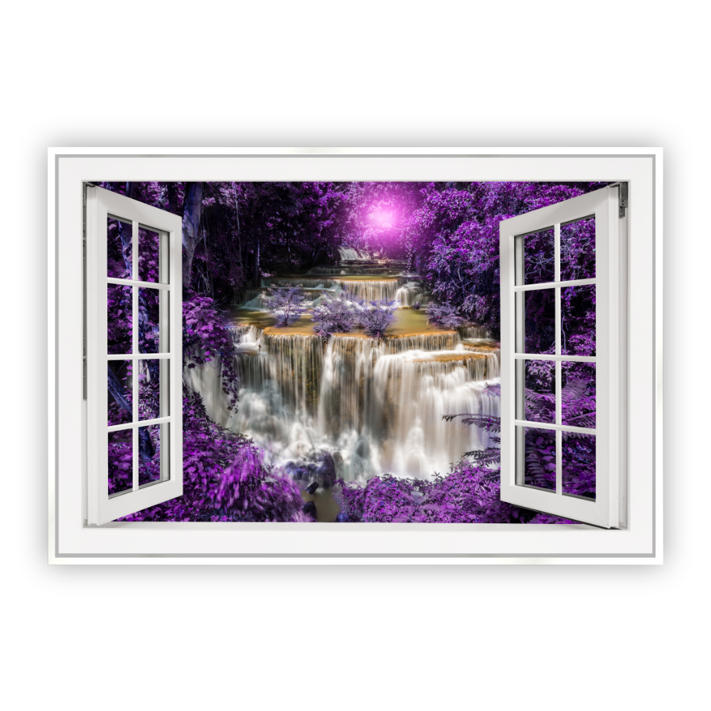 Cuadro Canvas Revolution Ventana Cascada en Morado Marco Blanco