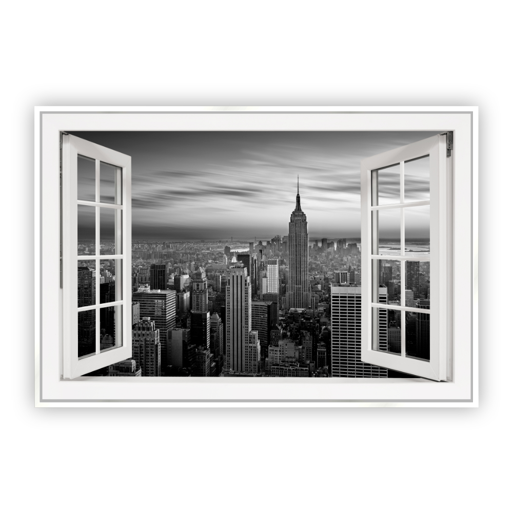 Cuadro Canvas Revolution Ventana Vista De Nueva York Bn Marco color Blanco