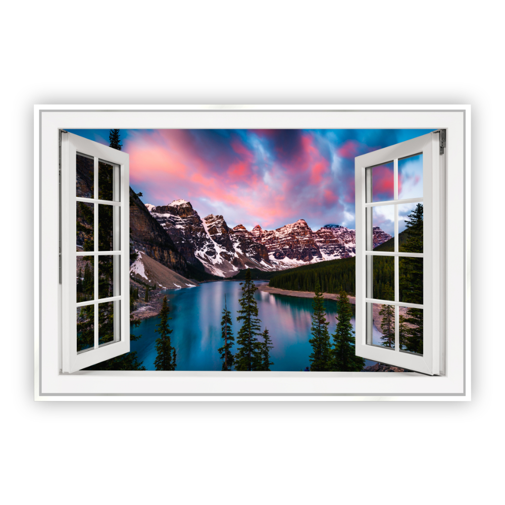 Cuadro Canvas Revolution Ventana Lago Moraine Lindo Cielo Marco color Blanco