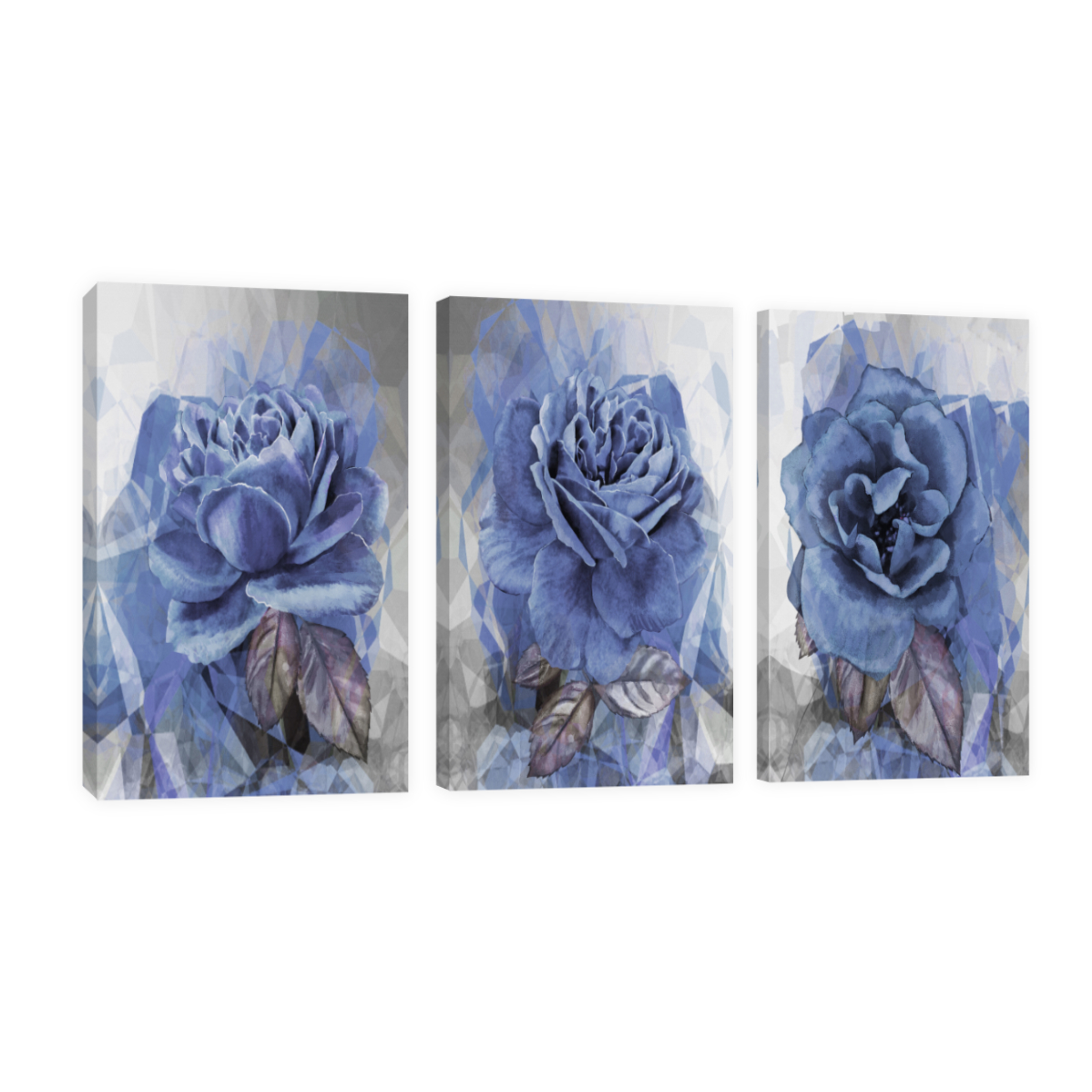 Cuadro Canvas Revolution Tríptico Vertical Rosas Pintura Azul