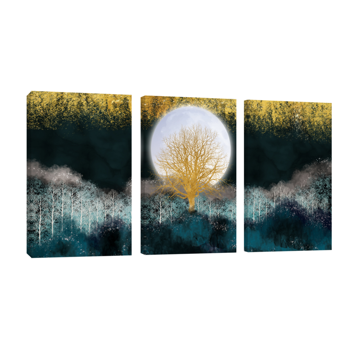 Cuadro Canvas Revolution Tríptico Vertical Luna Blanca Y Árbol Set De 3 Piezas 25 x 38 cm c/u