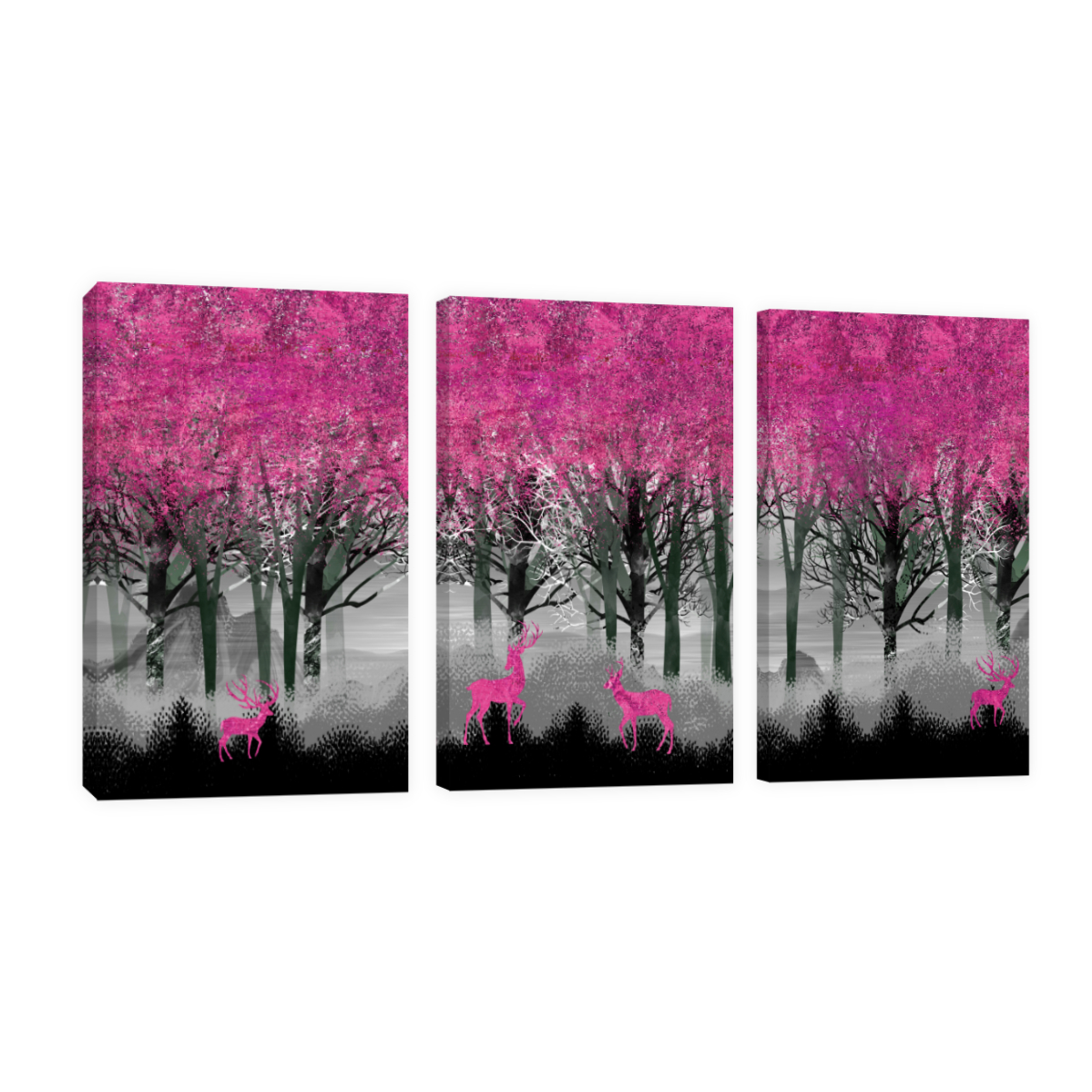 Foto 2 pulgar | Cuadro Canvas Revolution Tríptico Vertical Venado Rosa Árbol Set De 3 Piezas 25 x 38 cm c/u