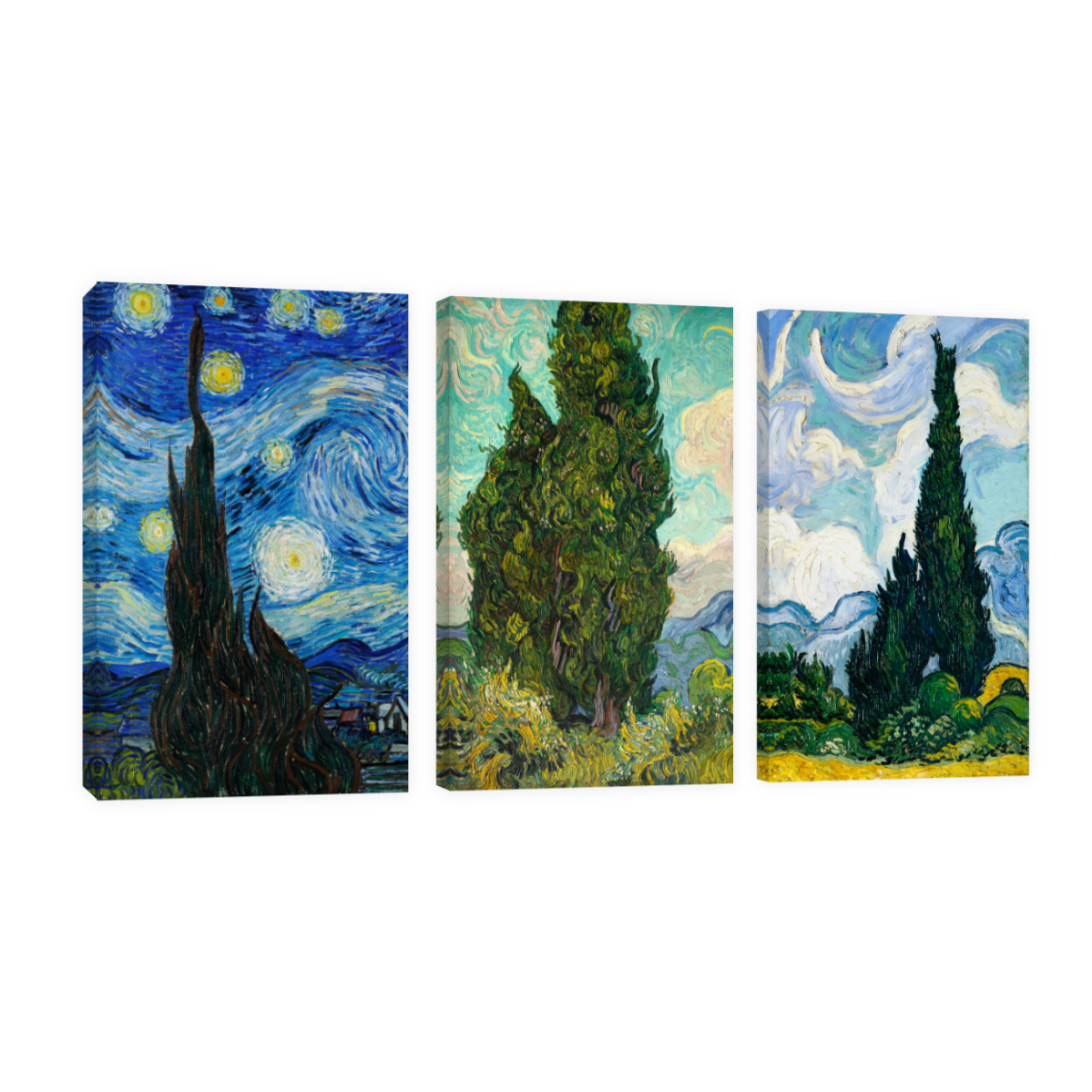 Cuadro Canvas Revolution Tríptico Vertical Van Gogh Paisajes 3 Piezas