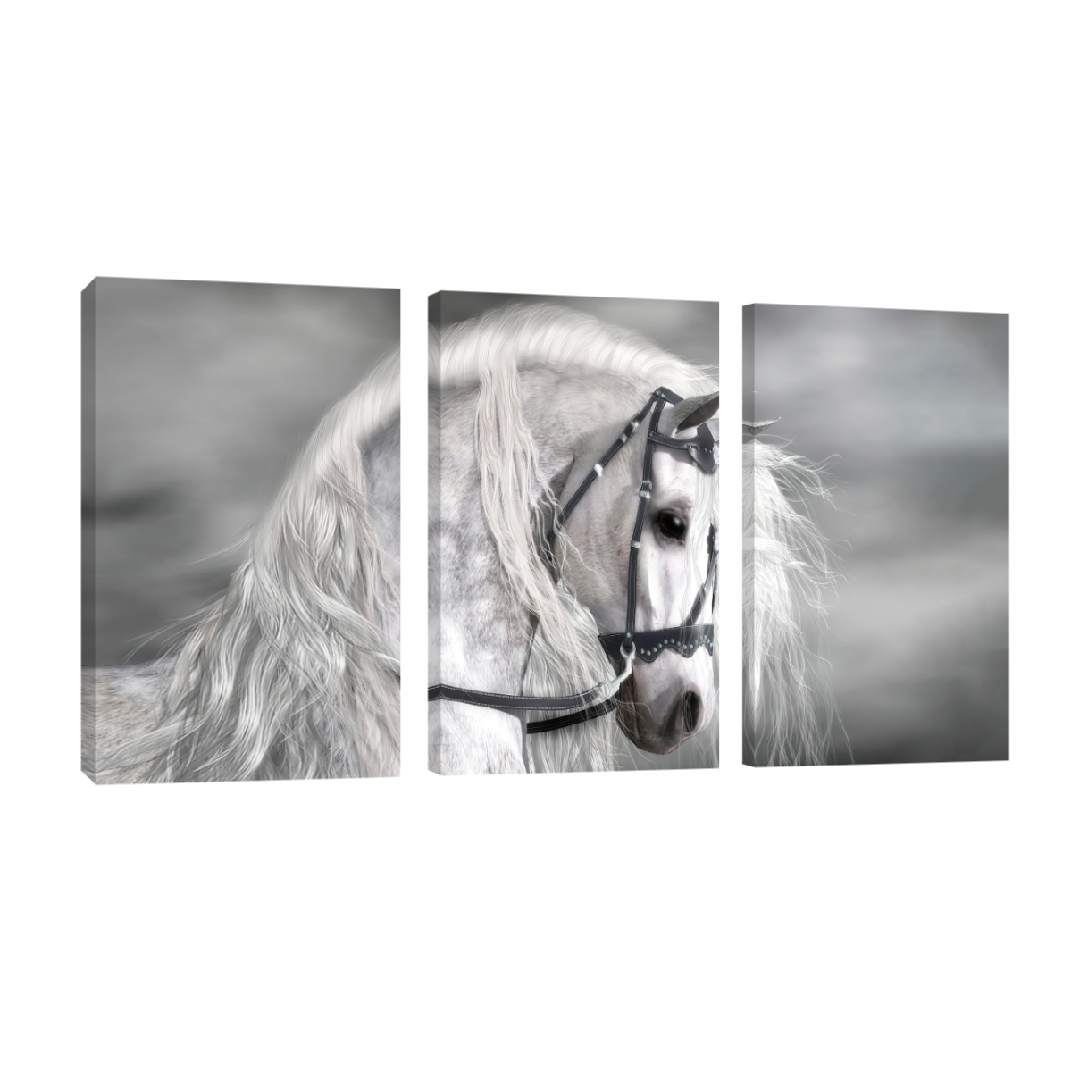 Cuadro Canvas Revolution Tríptico Vertical Caballo Blanco