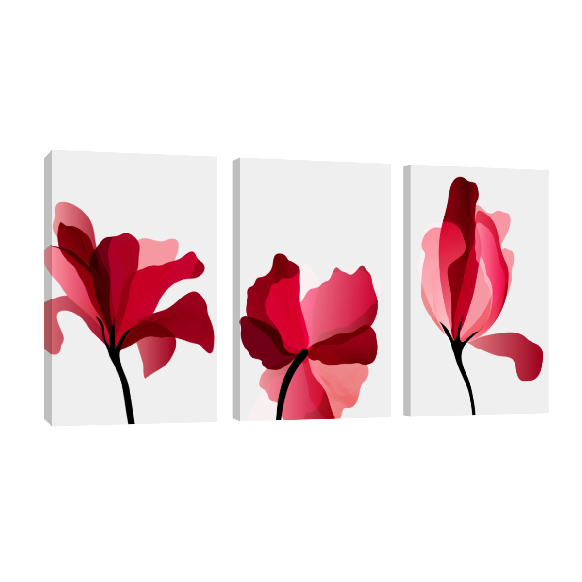 Cuadro Canvas Revolution Tríptico Vertical Flores Rojas Set De 3 Piezas 25 x 38 cm c/u