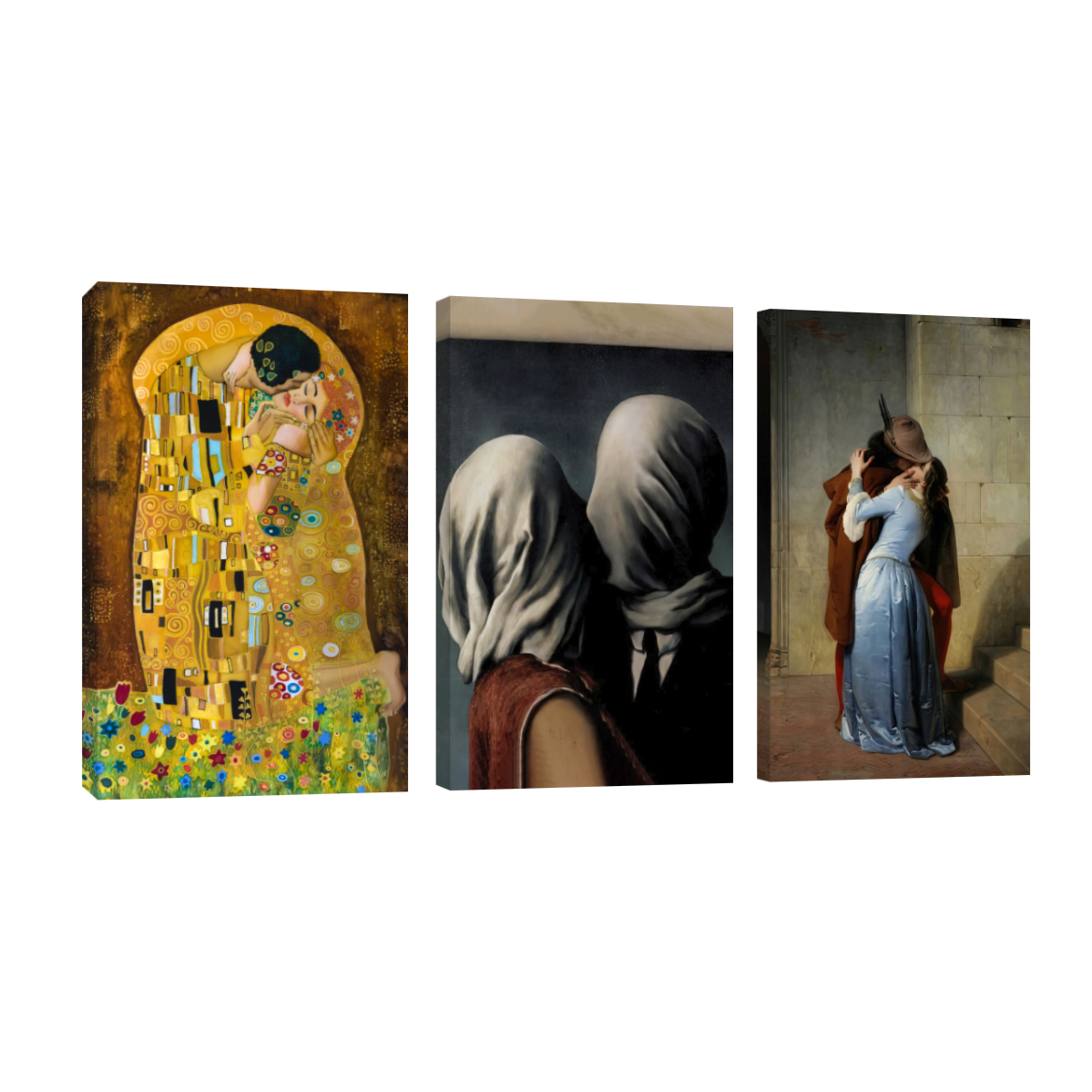 Cuadro Canvas Revolution Tríptico Vertical Arte Besos Famosos Set De 3 Piezas 25 x 38 cm c/u