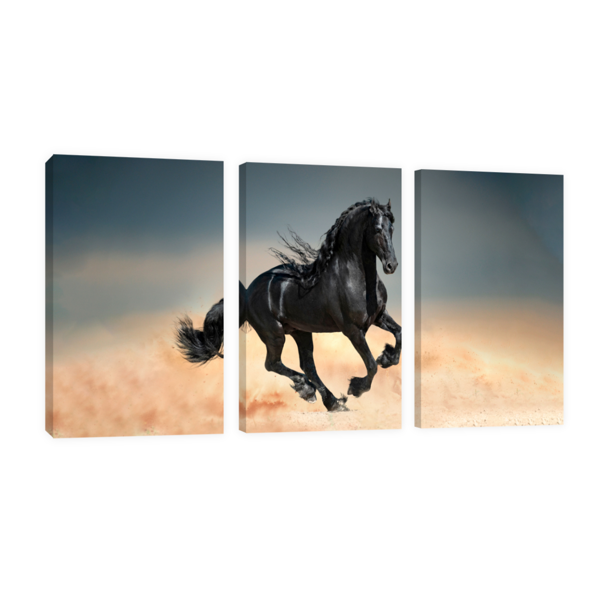 Cuadro Canvas Revolution Tríptico Vertical Caballo Negro Set De 3 Piezas 25 x 38 cm c/u