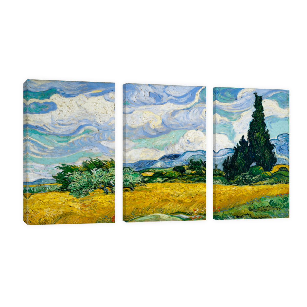 Cuadro Canvas Revolution Tríptico Vertical Van Gogh Cipreses Set De 3 Piezas 25 x 38 cm c/u