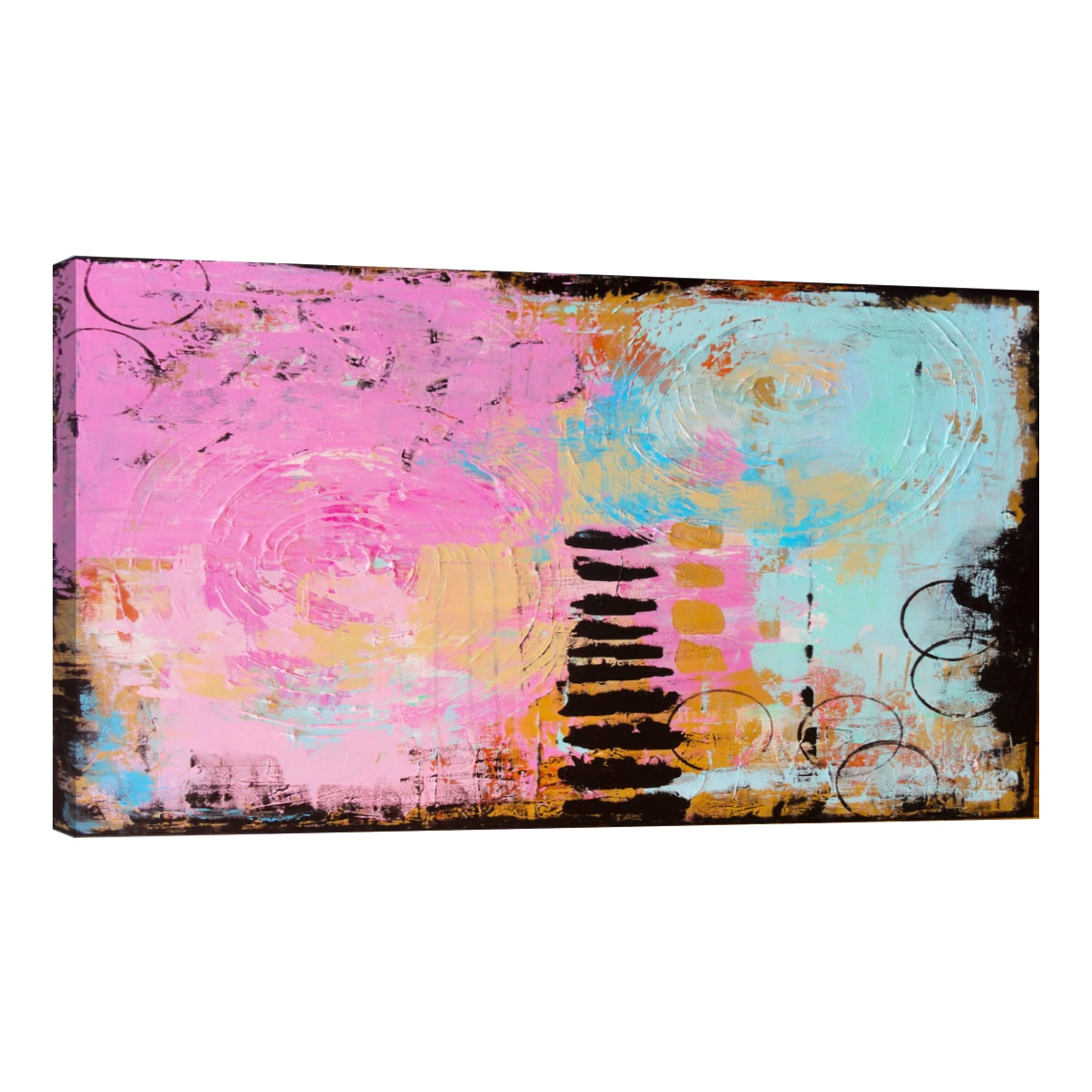 Cuadro Canvas Revolution Abstracto Trazos Rosa Y Azul Panorámico $1,194