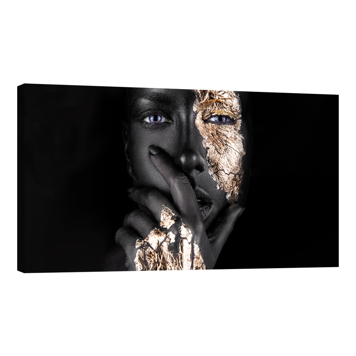 Cuadro Canvas Revolution 120 x 60 Mujer Maquillaje Dorado Rectangular