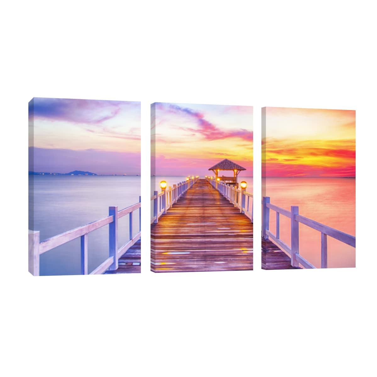 Cuadro Canvas Revolution Tríptico Vertical Muelle Amanecer Set De 3 Piezas 25 x 38 cm c/u $699