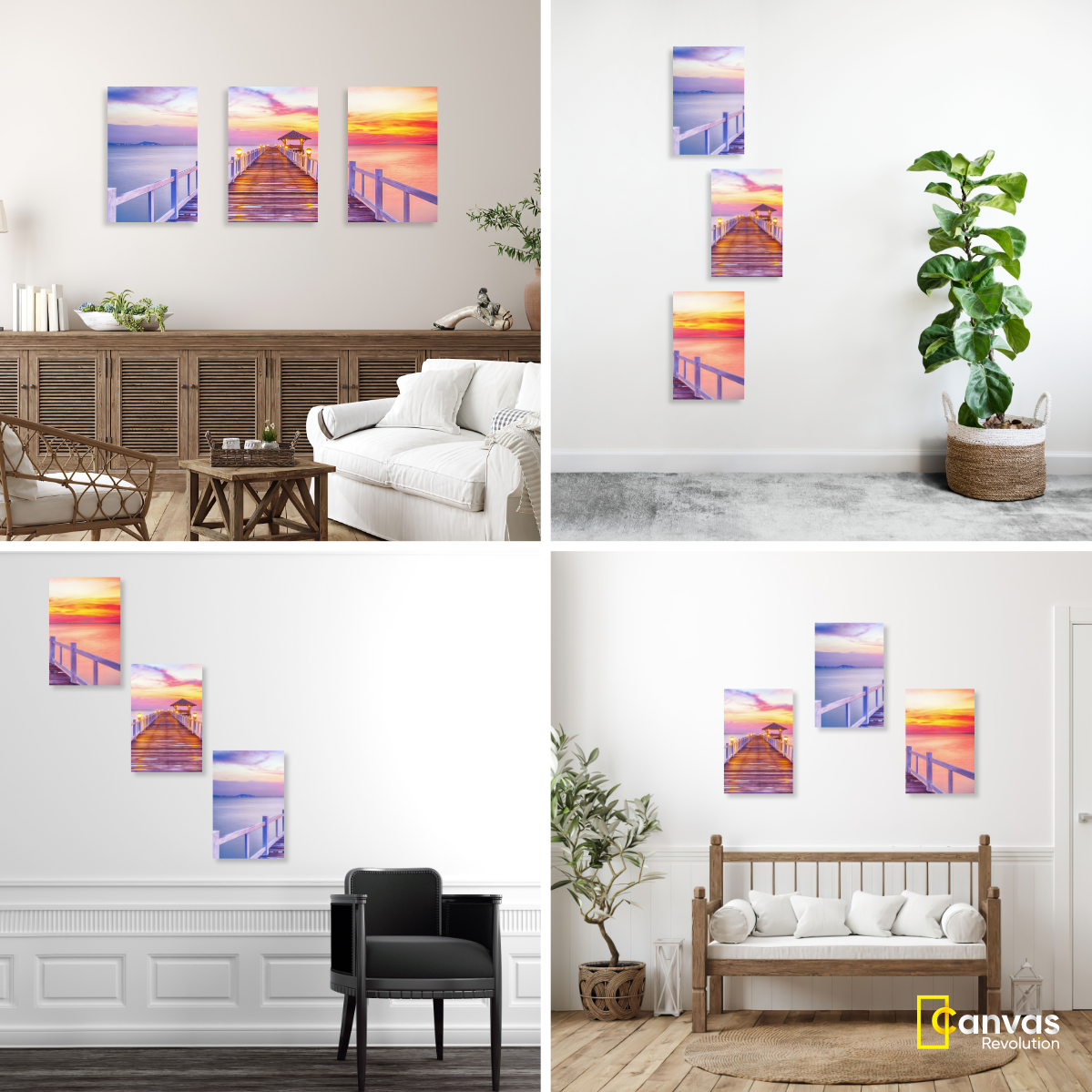 Foto 4 pulgar | Cuadro Canvas Revolution Tríptico Vertical Muelle Amanecer Set De 3 Piezas 25 x 38 cm c/u