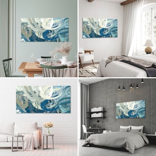 Foto 3 | Cuadro Canvas Revolution Abstracto Ondas Grises Y Azules 160 x 80 cm