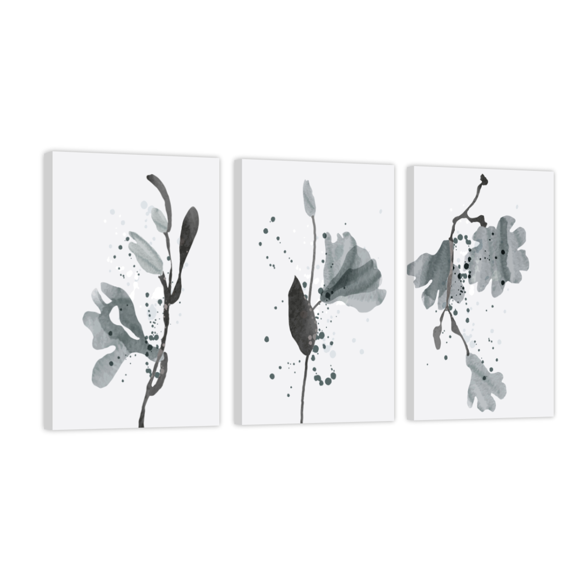 Cuadros Canvas Revolution Tríptico Vertical Flores Grises 3 Piezas 25 x 38 cm