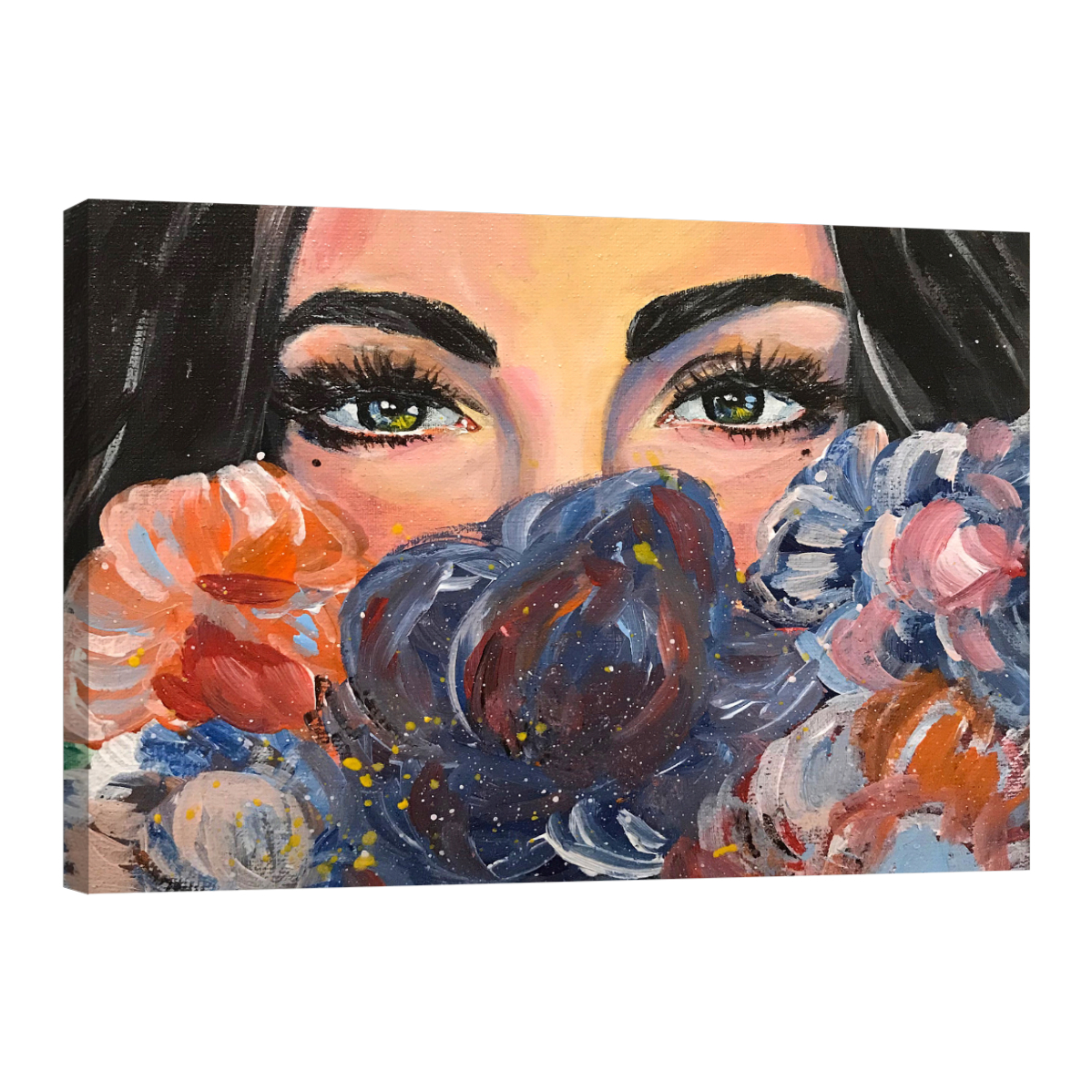 Foto 2 pulgar | Cuadro Canvas Revolution Pintura Impresa Mirada De Mujer Y Flores 120 x 80 cm