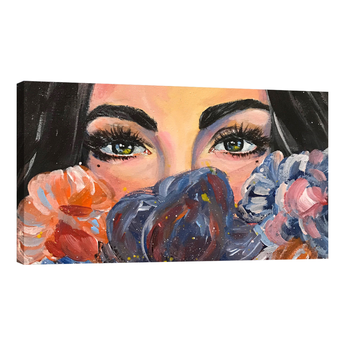 Cuadro Canvas Revolution Pintura Impresa Mirada De Mujer Y Flores 160 x 80 cm