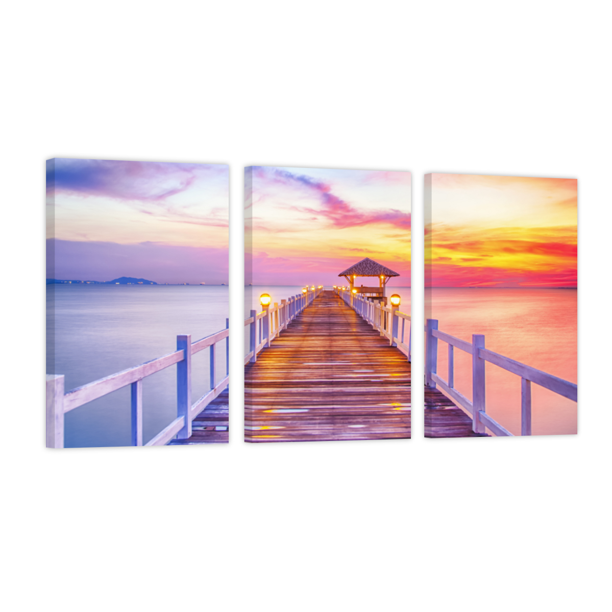 Foto 1 | Cuadro Canvas Revolution Tríptico Vertical Muelle Amanecer Set De 3 Piezas 30 x 45 cm c/u