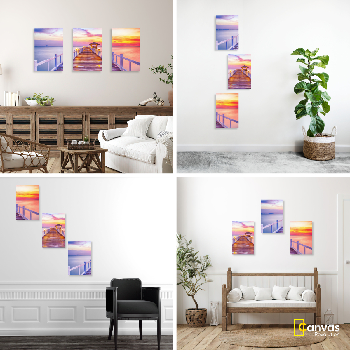 Foto 4 pulgar | Cuadro Canvas Revolution Tríptico Vertical Muelle Amanecer Set De 3 Piezas 30 x 45 cm c/u