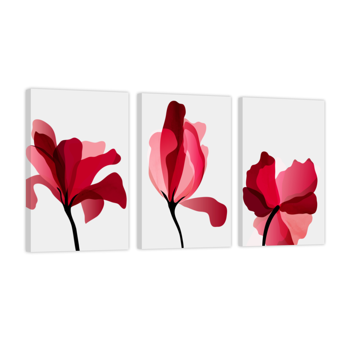 Cuadro Canvas Revolution Tríptico Vertical Flores Rojas Set De 3 Piezas 30 x 45 cm c/u