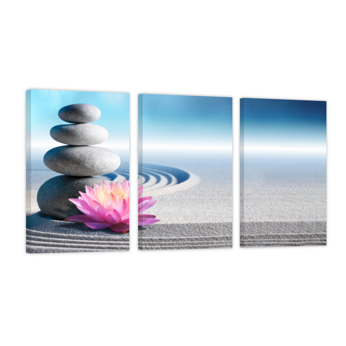 Cuadro Canvas Revolution Tríptico Vertical Jardín Zen Con Flor Set De 3 Piezas 30 x 45 cm c/u