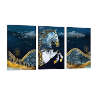 Foto 1 | Set de Cuadros Canvas Revolution Tríptico Vertical Caballo de Oro 3 Piezas 30 x 45 cm c/u